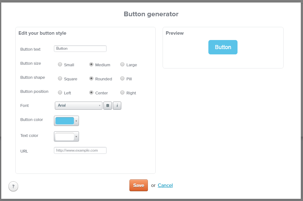 Example: button creation screen